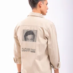 The Indian Garage Co Men Peach-Coloured Back Graphic Print Twill Slim Fit Cotton Shirt-picture-19