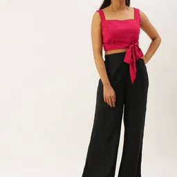 Ethnovog Women Magenta Pink  Black Made To Measure Solid Top with Palazzos-image-82