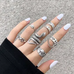 Shining Diva Fashion Set Of 7 Silver-Plated Hypoallergenic Textured Finger Rings-0
