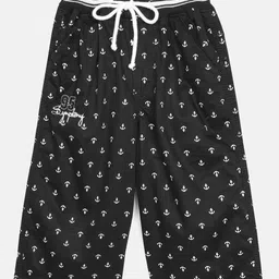 ADBUCKS Boys Black Printed Relaxed Easy Wash 3/4th Chambray Trousers-image-85