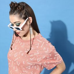 Roadster Women Stunning Rose Geometric Drop-Shoulder Sleeves Tshirt-image-17