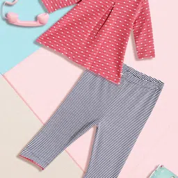 mothercare Infant Girls Red & White Woven Design Tunic with Trousers-image-57