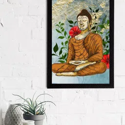 eCraftIndia Brown & Green Meditating Lord Buddha Satin Matt Texture UV Art Painting-image-86