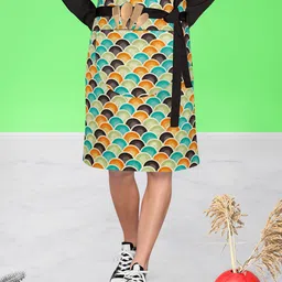 ArtzFolio Retro Style D3 Green & Black Printed Cotton Waist To Knee Apron-93