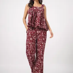 JISORA Floral Printed Shoulder Straps Pure Cotton Top with Trousers-picture-39