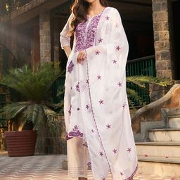 Indo Era Floral Embroidered Regular Thread Work Kurta with Trousers & Dupatta-picture-37