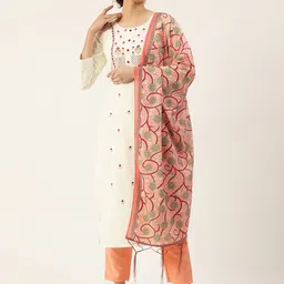 VAABA Women Off White Ethnic Motifs Embroidered Kurta with Trousers & Dupatta-picture-12