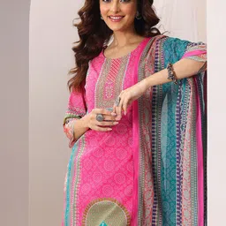 Libas Ethnic Motifs Printed Round Neck Straight Kurta with Trousers & Dupatta-picture-10
