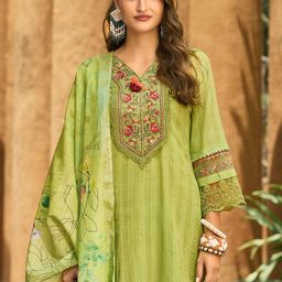 Indo Era Women Floral Regular Thread Work Linen Kurta with Trousers & With Dupatta-0