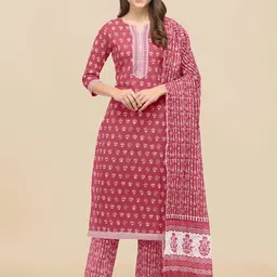 MIRCHI FASHION Women Pink Ethnic Motifs Printed Kurta with Trousers & With Dupatta-picture-42