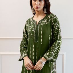 Indo Era Women Printed Regular Beads and Stones Kurta with Trousers-picture-50