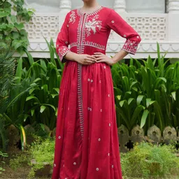 Indo Era Women Ethnic Motifs Embroidered Empire Kurta with Trousers-image-69