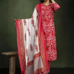mokshi Women Floral Printed Regular Pure Cotton Kurta with Trousers & With Dupatta-picture-29