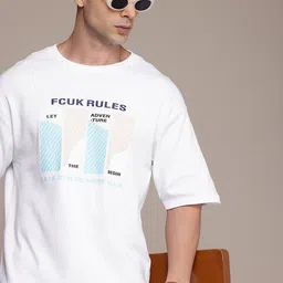 FCUK Printed Drop-Shoulder Sleeves Pure Cotton Relaxed Fit T-shirt-image-34