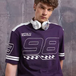 Hubberholme Men Moto Varsity Graphic Printed Oversized Fit T-shirt-picture-43