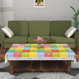 Kuber Industries Yellow & Blue Printed 4-Seater Rectangular Table Cover image 5