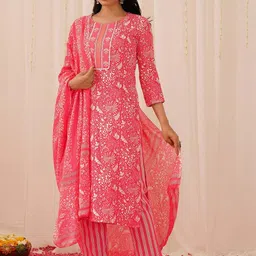 KALINI Women Floral Printed Regular Gotta Patti Kurta with Trousers & With Dupatta-picture-27