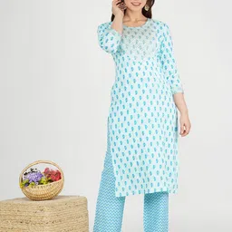 JAIPURI COLLECTION Women Blue Printed Sequinned Kurta with Trousers-picture-44
