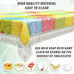 Kuber Industries Yellow & Blue Printed 4-Seater Rectangular Table Cover image 2