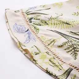 all about you Cream-Coloured & Green Floral Print Flared Sleeves Regular Top image 2
