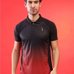 Campus Sutra Red & Black Polo Collar Short Sleeves Running Dry Fit Sports T-shirt-image-18