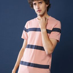 Campus Sutra Striped Round Neck Cotton T-shirt-image-73