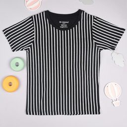 BE AWARA Kids Black Striped Drop-Shoulder Sleeves T-shirt-image-40
