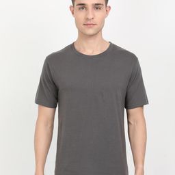 Fleximaa Men Steel Grey Solid Cotton T-shirt-image-95