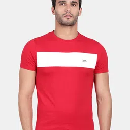 t-base Men Red Colourblocked Slim Fit Cotton T-shirt-image-29