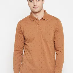 Camey Men Mustard Yellow & khaki Printed Polo Collar T-shirt-image-94