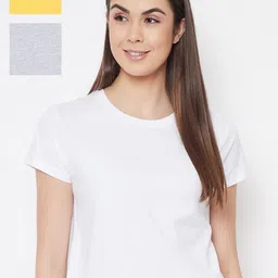 Clovia Pack Of 3 Women White & Yellow Solid Crop Lounge T-Shirts-image-22