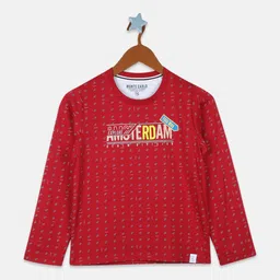 Monte Carlo Boys Maroon Typography Printed Applique T-shirt-image-24