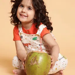 MiArcus  Kids Off White & Orange Printed Cotton Dungarees with T-Shirt-image-56