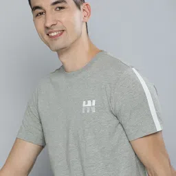HERE&NOW Men Grey Melange Brand Logo Printed Pure Cotton T-shirt-image-42