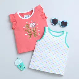 BUMZEE Girls Polka Dot 2 Printed Round Neck Applique T-shirt-image-82
