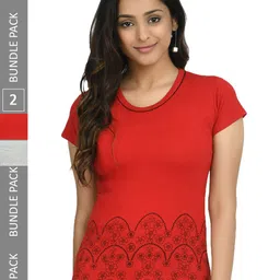 IndiWeaves Pack Of 2 Floral Printed Pure Cotton T-Shirt-image-38