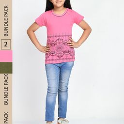 IndiWeaves Girls Pack Of 2 Floral Printed Cotton T-shirt-image-71
