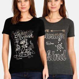 Fleximaa Women Black & Grey Pack Of 2 Printed T-shirt-image-86