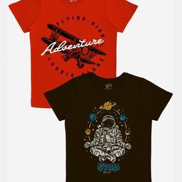 x2o Boys Pack Of 2 Red  Black Pure Cotton Printed Pure Cotton T-shirt-image-46
