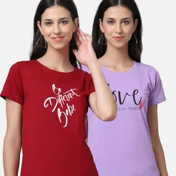 UnaOne Women Lavender Typography 2 Printed T-shirt-image-52