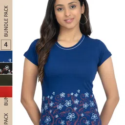 IndiWeaves Pack Of 4 Floral Printed Pure Cotton T-Shirts-image-86