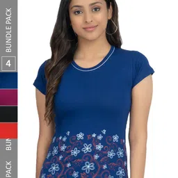 IndiWeaves Pack Of 4 Floral Printed Pure Cotton T-shirt-image-84