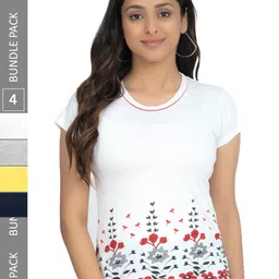 IndiWeaves Pack Of 4 Printed Round Neck Pure Cotton T-shirt-image-31