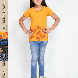 IndiWeaves Girls Pack Of 4 Printed Pure Cotton T-shirt-image-37