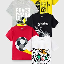 KUCHIPOO Kids Pack Of 5 Typography Printed Cotton T-shirts-picture-20