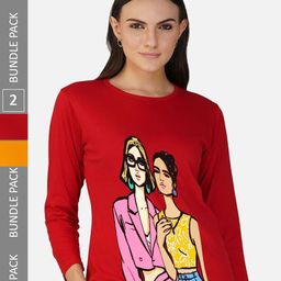 CHOZI Pack Of 2 Graphic Printed Round Neck Cotton T-shirt-picture-14