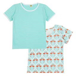 K&U Girls Pack of 2 Green Striped T-shirts-image-90