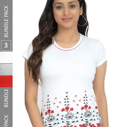 IndiWeaves Pack Of 3 Floral Printed Pure Cotton Casual T-Shirts-image-81