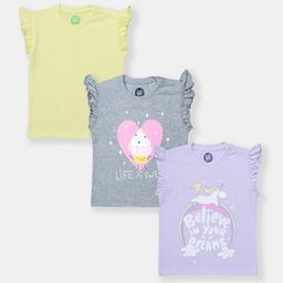 YK Infants Girls Pack Of 3 Printed Cotton T-shirt-image-16