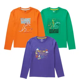 Cub McPaws Set Of 3 Boys Orange & Green Printed Cotton T-shirt-image-8